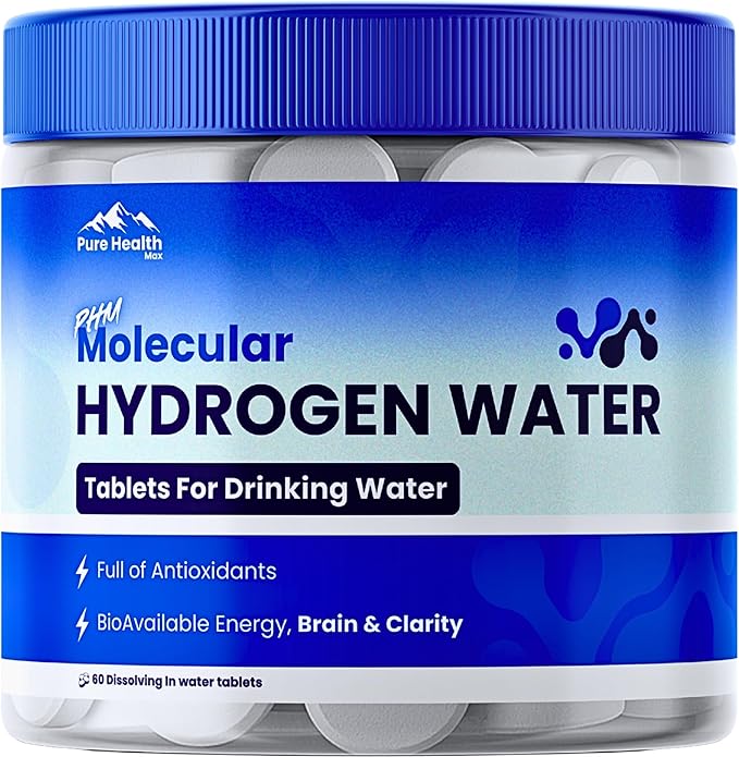 PHM Hydrogen Water Tablets for Drinking Water - H2 Molecular Tabs | Magnesium Pills Electrolytes Hydration Supplement to Support Healthy Aging &amp Energy Boost | 90 Tablets 3 Months Supply