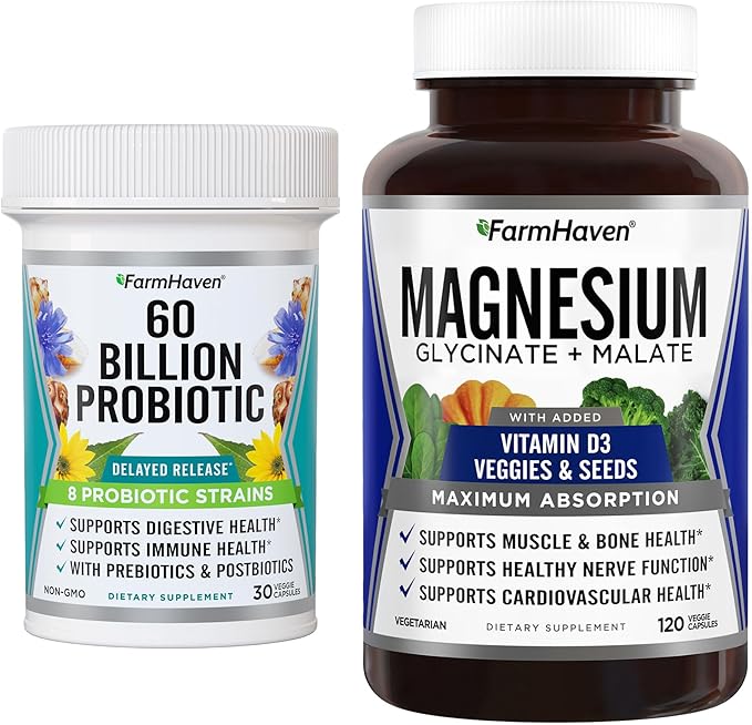 FarmHaven Magnesium Glycinate &amp Malate Complex and 60 Billion CFU Probiotic