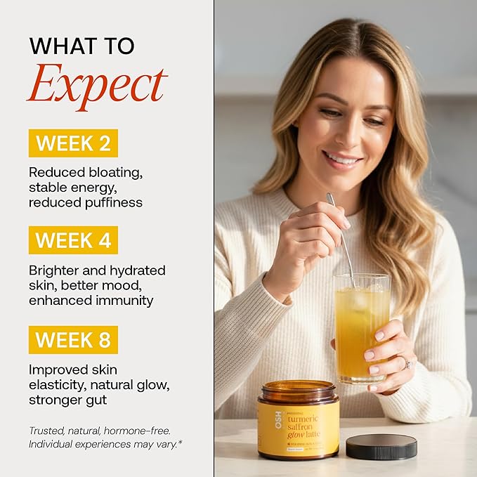 Turmeric Saffron Glow Latte | Calm Nights &amp Radiance Support* | Golden Milk with Kashmiri Saffron Ginger Turmeric &amp Acerola Vitamin C | Caffeine-Free Daily Ritual | Ayurvedic Drink Mix