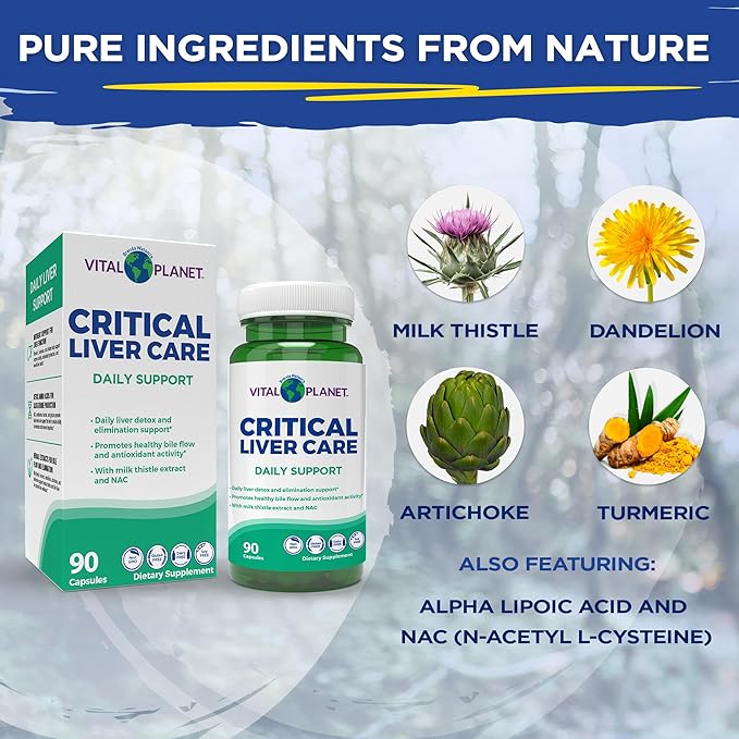 Vital Planet – Critical Liver Care Liver Cleanse Detox &amp Repair Daily Support with Milk Thistle NAC Supplement N-Acetyl Cysteine Dandelion Turmeric Berberine Alpha Lipoic Acid TMG 90 Capsul