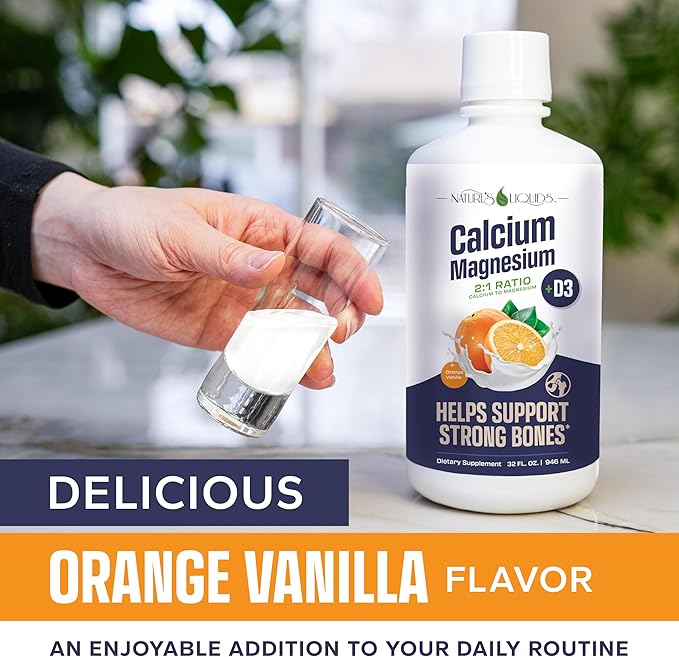 Nature's Liquids - Calcium Magnesium Supplement Liquid (2:1 Ratio) - with D3 Boron Manganese for Optimal Absorption - for Strong Bones and Teeth - Orange Vanilla Flavor - (32oz - 32 Servings)