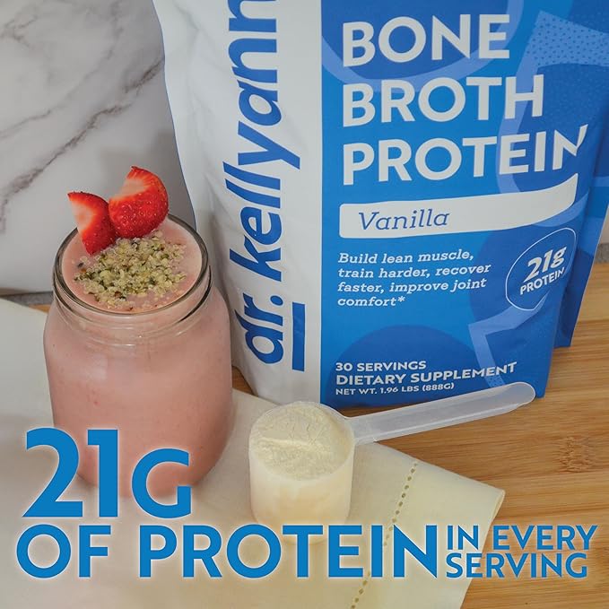 Dr. Kellyann Bone Broth Protein Powder Vanilla (30 Servings) – 21g Protein Sugar Free Grass-Fed Collagen Keto &amp Paleo-Friendly 1 Pack
