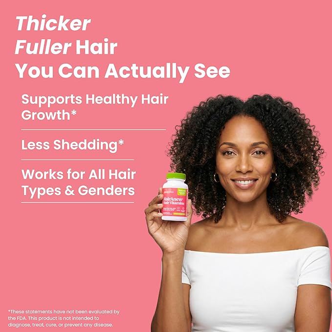 HairAnew Hair Growth Vitamins for Thicker Stronger Hair | Works for Women &amp Men All Hair Types | 11 Hair Vitamins &amp Ingredients | 5000mcg Biotin | Vegan | Independently Tested | 60 Capsules (3