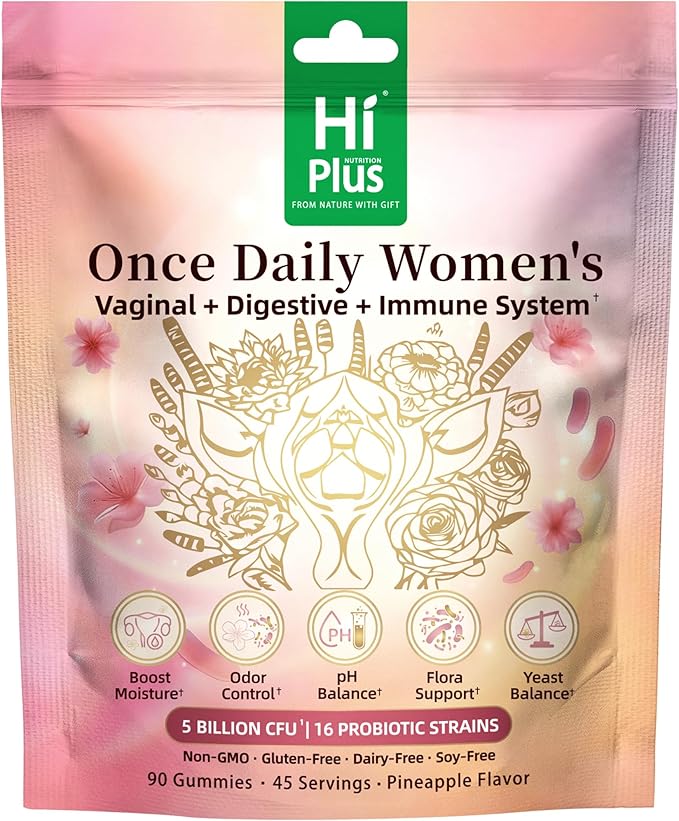 Once Daily Women's Probiotics Gummies | 50 Billion CFU 16 Strains | Supports Vaginal Health pH Balance Digestive &amp Immune System | Non-GMO Gluten-Free | 90 Count (45 Servings)