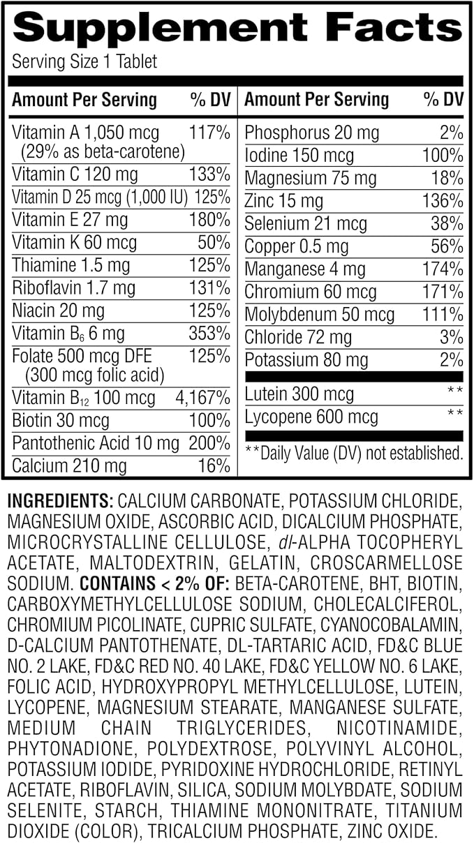 Complete Multivitamin/Multimineral Supplement Tablets Men 50+ 200 Count + Createandbundle Sticker
