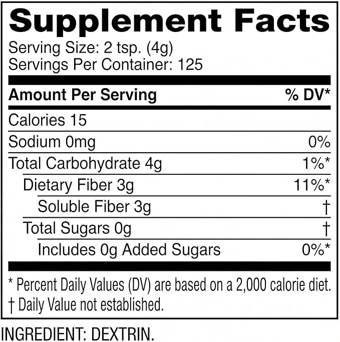 Fiber Powder 17.6 oz - 125 Servings Daily Fiber Soluble Supplement Powder Unflavored Easy Blend for Foods and Beverages