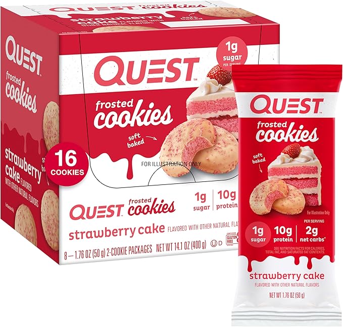 Quest Nutrition Protein Shake Chocolate Twin Pack and Strawberry Cake Frosted Cookies Bundle 30g Protein 1g Sugar Gluten Free