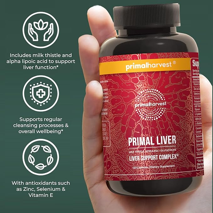 Primal Harvest Primal Liver Supplement with Alpha-Lipoic Acid L-Cysteine HCL L-Glutathione Milk Thistle and Spirulina for Men and Women (2 Pack (240 Capsules))