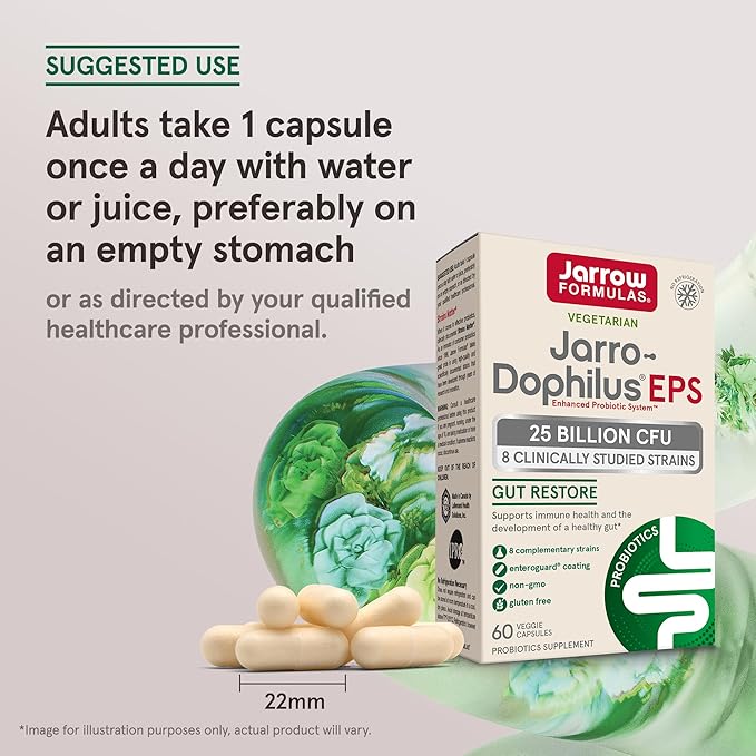 Jarrow Formulas Jarro-Dophilus EPS Probiotics 25 Billion CFU for Intestinal Tract Support Gut Health Probiotics Supplements for Women and Men 60 Veggie Capsules Up to a 60 Day Supply 12 Packs