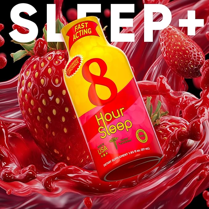 Vitamin Energy 8 Hour Sleep Shot Strawberry Lemonade 12 Pack Melatonin 5-HTP GABA Valerian Lavender Nighttime Relaxation &amp Sleep Support Supplement Zero Sugar Vegan Gluten-Free Kosher 1