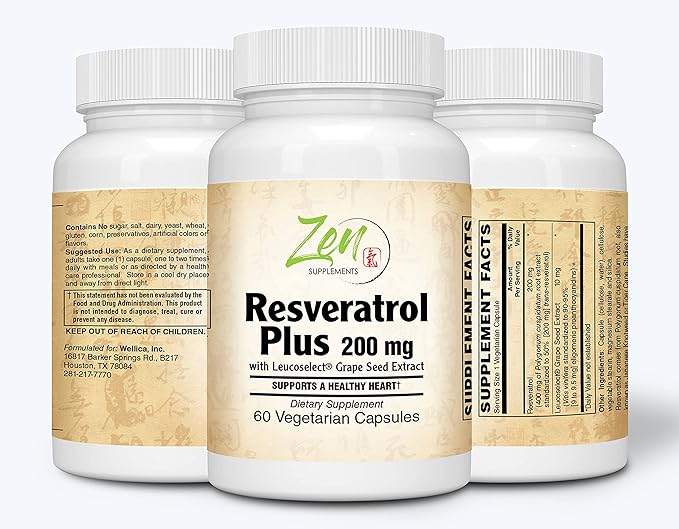 200mg Resveratrol Anti-Aging Antioxidant Capsules - 60 Veg by Zen Supplements