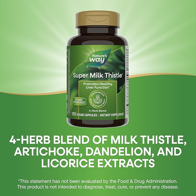 Nature's Way Super Milk Thistle Promotes Healthy Liver Function* with Artichoke Leaf Dandelion Root &amp Licorice Root Extracts Gluten Free 120 Capsules (Packaging May Vary) - 2 Pack