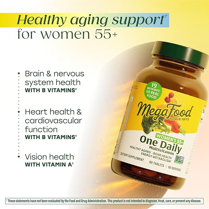 MegaFood Women Over 55 One Daily Supports Optimal Health and Wellbeing Multivitamin and Mineral Dietary Supplement Vegetarian 60 tablets (60 servings)
