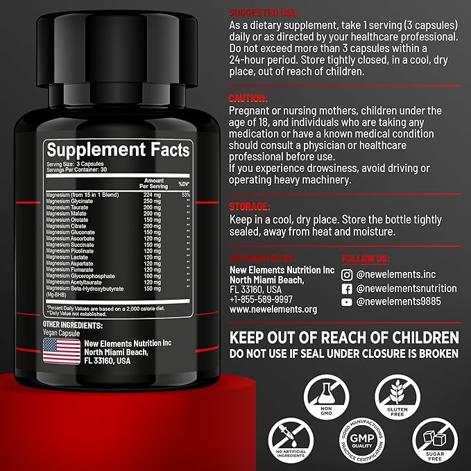 Magnesium 15-in-1 Complex 224mg – Multi Magnesium Supplement Capsules Complete Magnesium Blend &amp Combo – Best All-in-One Full Spectrum Magnesium Complex for Women &amp Men Sleep Muscle Nerve
