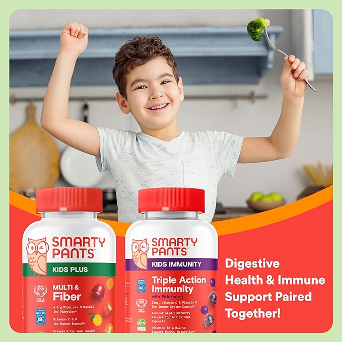 SmartyPants Kids Daily Nutrition &amp Immunity Bundle: Multivitamin + Elderberry Gummies with Prebiotic Fiber Vitamins C D3 B12 A &amp Zinc – Gluten Free Non-GMO 90 &amp 60 Count (Pack of 2)
