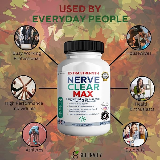 Nerve Clear Max Extra Strength Essential Vitamins &amp Minerals Nerve Health Support 60 Capsules 30-Day Supply (2)