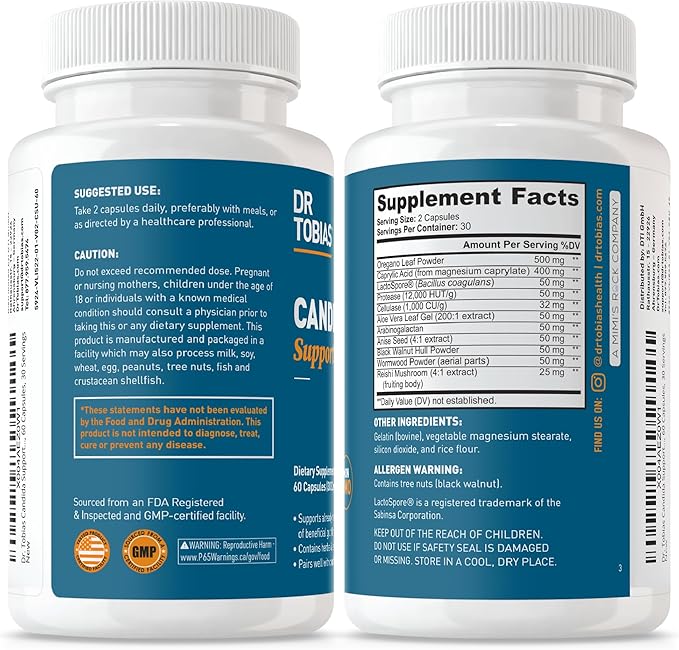 Dr. Tobias Candida Support &amp Prebiotics Bundle – Gut Cleanse Detox Flora Balance &amp Immune Support with Oregano Caprylic Acid &amp PreforPro Prebiotic Capsules
