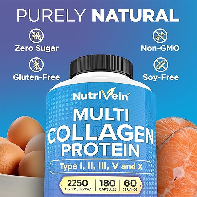 Nutrivein Premium Multi Collagen Capsules &amp Resveratrol Supplement Bundle: High-Absorption Trans Resveratrol Supplement &amp Multi Collagen Peptides Capsules for Mobility Repair &amp Well-Bein