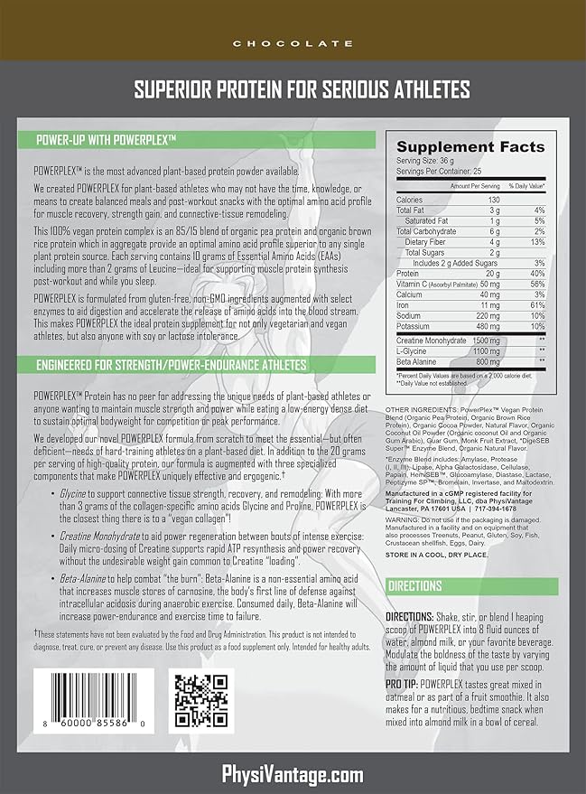 PhysiVantage POWERPLEX Vegan Protein Powder Collagen Alternative - Organic Plant-Based Pea &amp Rice Protein Dairy-Free Non-GMO Supports Muscle &amp Joint Recovery Monk Fruit Sweetened 2 lb (Ch