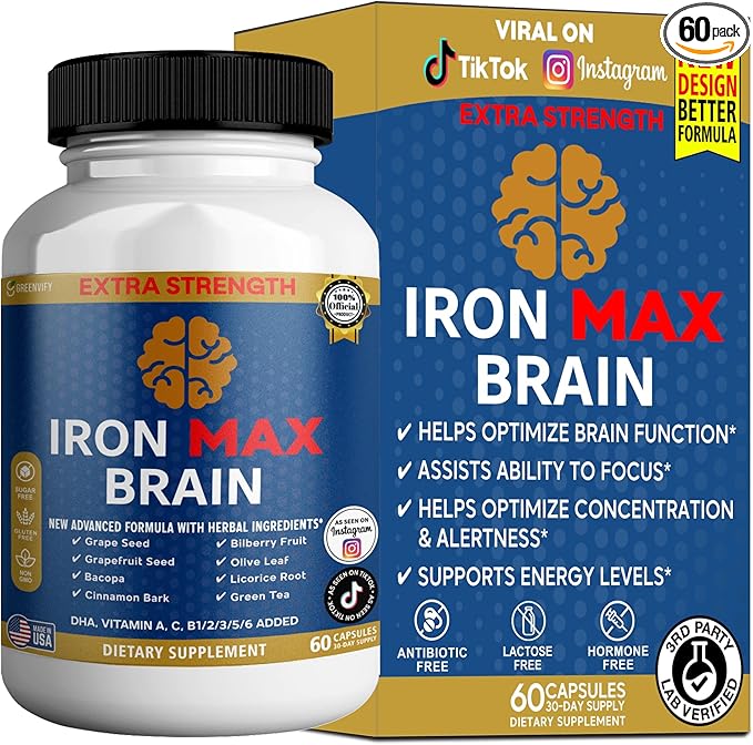 Iron Max Brain Extra Strength Brain Support Supplement 60 Capsules 30-Day Supply
