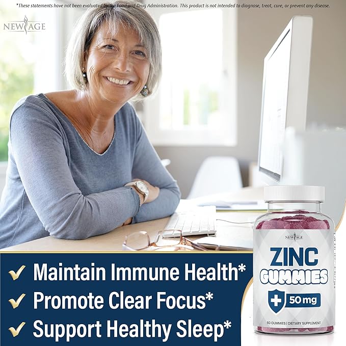 NEW AGE Zinc Gummies - 50mg Zinc Supplement Immune Supplement Antioxidant Non-GMO (60 Count (Pack of 1))