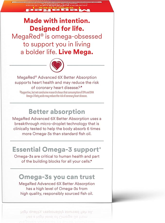 MegaRed Advanced 6X Absorption Softgels - Omega-3 Fish Oil Supplement 800mg (80 Count in A Box) EPA DHA Fish Oil Supports Heart Brain Joints &amp Eyes