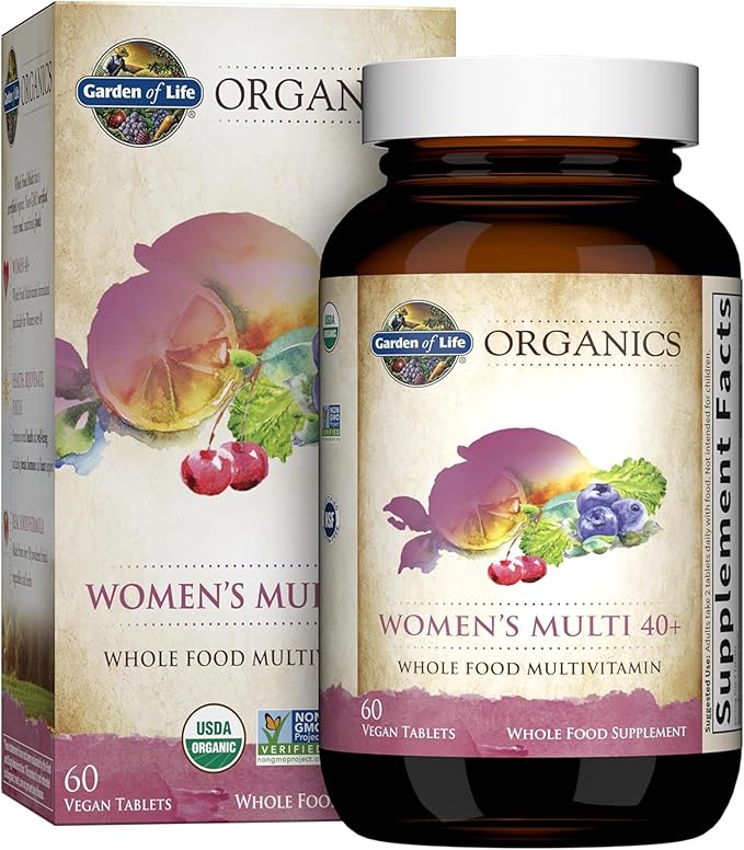 Garden of Life Organics Vitamins for Women 40+ - 60 Tablets Womens Multi 40+ Vegan Vitamins for Women Over 40 Hormone &amp Breast Health Support Blend Whole Food Womens Multivitamin