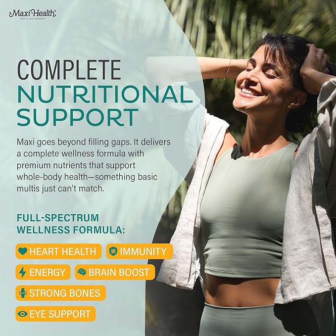 Maxi Health Multivitamin – Easy to Swallow Multi Vitamin Capsules with 30 Nutrients Iron &amp Probiotics – Kosher Daily Multivitamins Small Capsules for Wellness Support &amp Digestive Ease (60 Uni