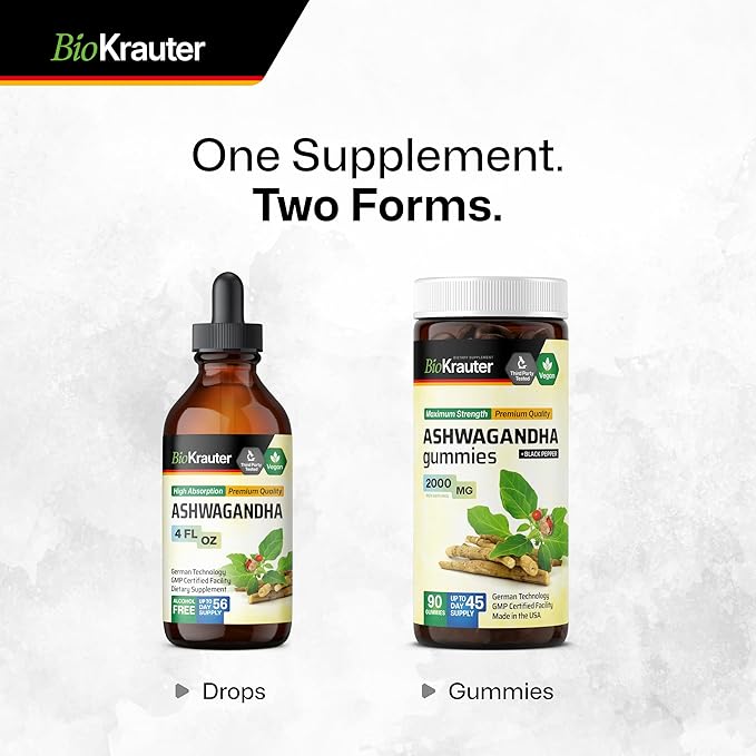 BIO KRAUTER® Ashwagandha Gummies for Mood Magic &amp Relaxation Support 2000 mg - Vegan Ashwagandha Supplements for Women &amp Men - 90 Relax Gummies - 45 Days of Supply Mango Flavor - Non-GMO