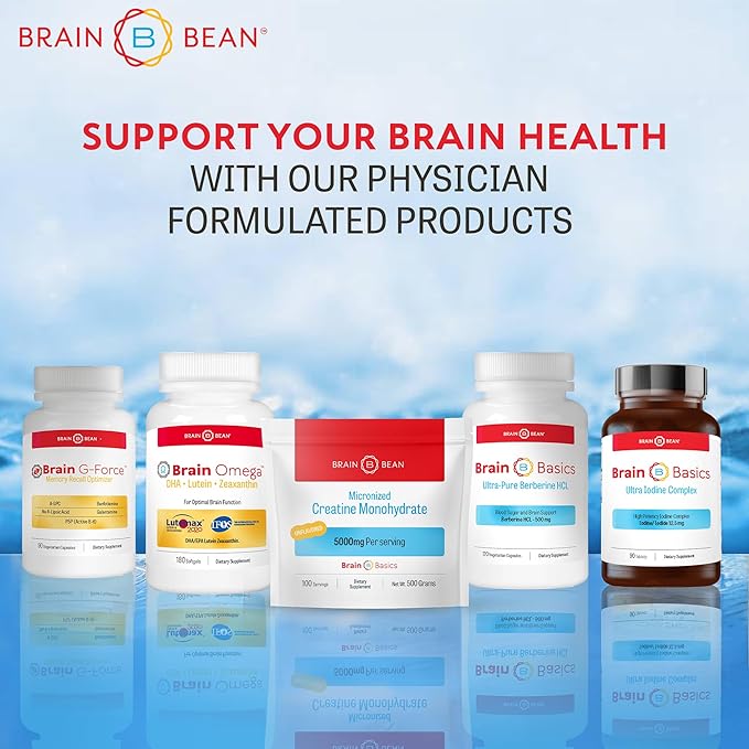 Brain Bean 500mg Unflavored Micronized Creatine Monohydrate Powder Helps Boost Energy for Brain Health - Non-GMO Gluten-Free Creatine Powder Supports Muscle Health (Made in USA)