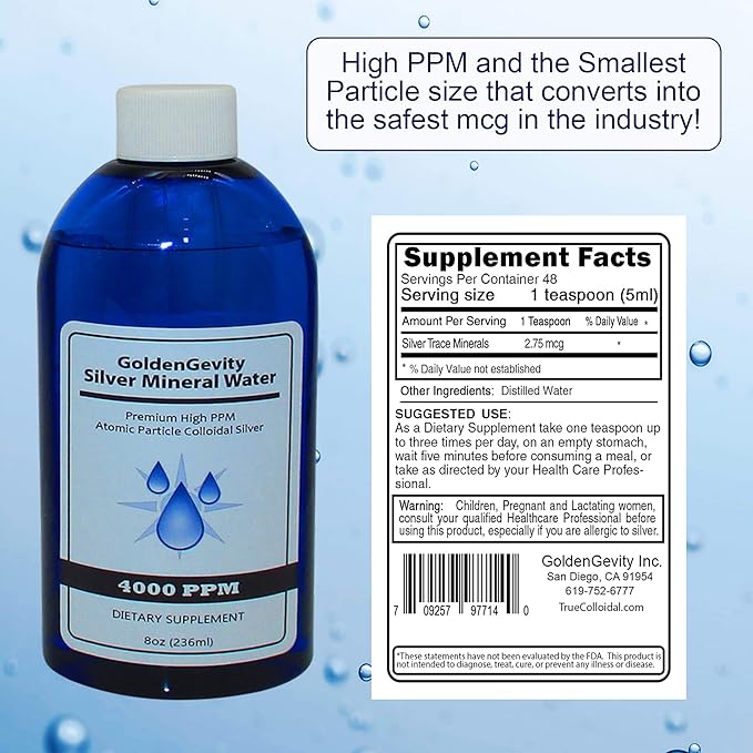 4000 PPM Bioactive Atomic Colloidal Silver 8 oz | Non-Toxic Non-GMO Trace Mineral Immune Support Supplement