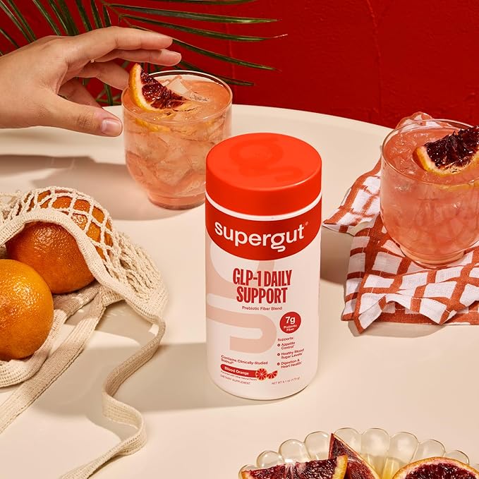 Supergut GLP1 Daily Support Blood Orange - High Fiber GLP-1 Supplement Powder for Women &amp Men - Sugar-Free Drink Mix for Gut Health &amp Digestive Support (18 Servings)