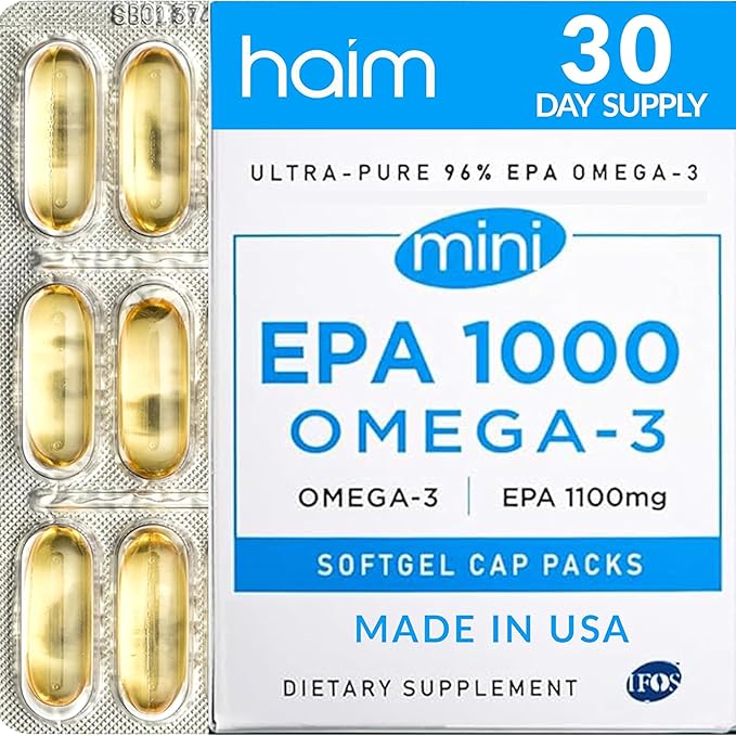 HAIM EPA1000 MINI – Pure EPA Fish Oil Supplement – 1000mg Omega-3 for Heart Brain &amp Joint Health – High Potency Burpless Softgels – Small Easy-to-Swallow Capsules – 60 Softgels – Made in USA