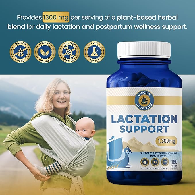 Vykee Nutrition Lactation Support 1300 mg - Herbal Milk Production Supplement for Nursing and Postpartum Wellness - Supports Immunity and Daily Balance - 180 Vegan Capsules