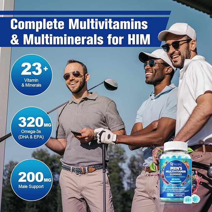 Multivitamin for Men Gummies Bundle (2 Pack) Sugar-Free Omega-3 Probiotics Vitamins A–E &amp B Berry &amp BlackBerry Flavor
