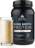 Ancient Nutrition Grass Fed Cage Free Bone Broth Protein Powder 20g Protein Hydrolyzed Collagen Peptides Keto &amp Paleo Friendly Supports Joint &amp Gut Health Pure 40 Servings