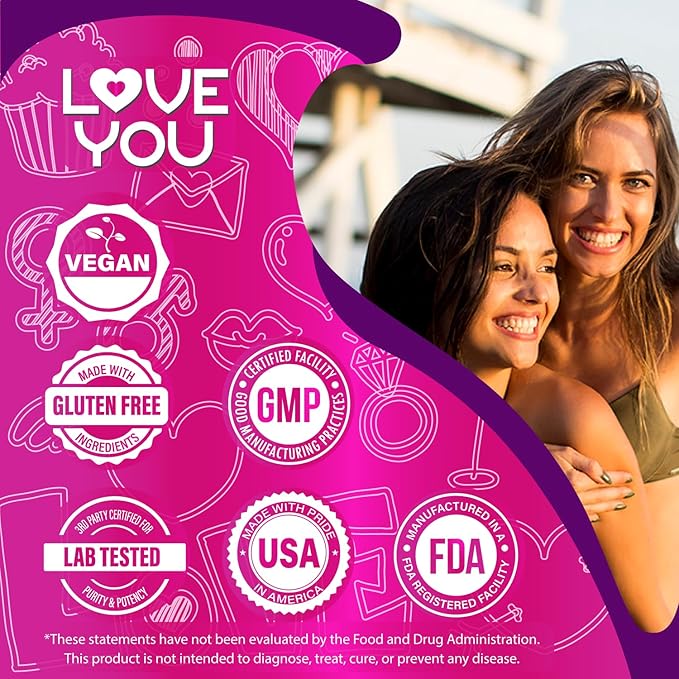 Love You Womens Probiotic Ph Balance Ut Feminine Vaginal Health Supplement Digestive Pre + Pro + Postbiotic Delayed Release 60 Billion Live CFU 8-Strain Probiotic Blend 30 Veg Caps Servings