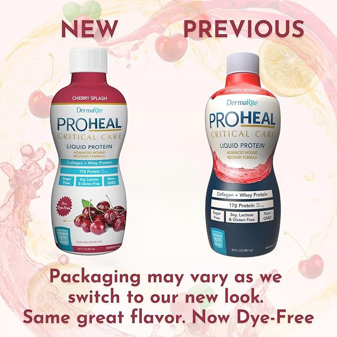 DermaRite's ProHeal Protein Supplement - Liquid Protein Wound Recovery Formula 15g of Collagen &amp Whey Protein - Cherry Splash Flavor 30 oz. 6 Count