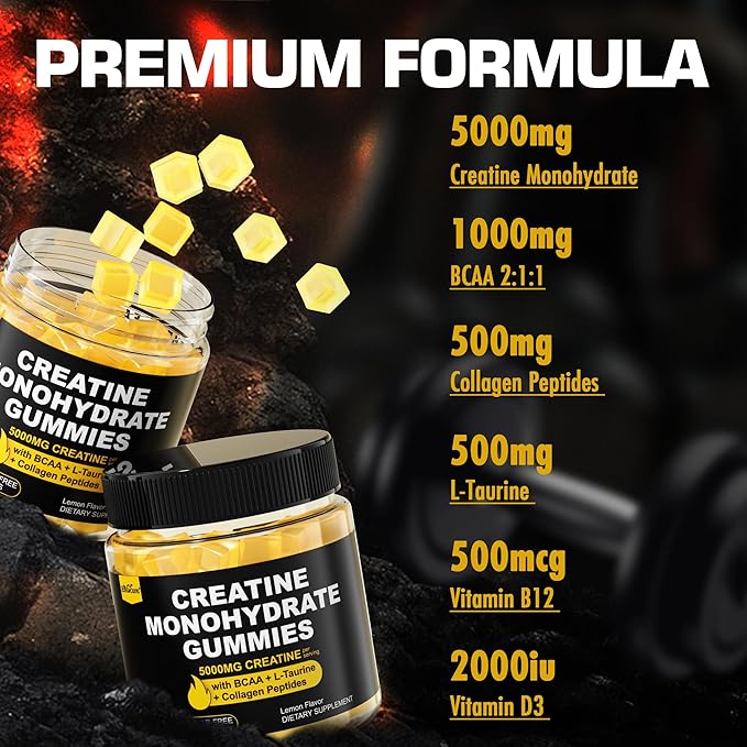 2 Pack Creatine Monohydrate Gummies + 2 Pack L-Lysine 1000mg Gummies
