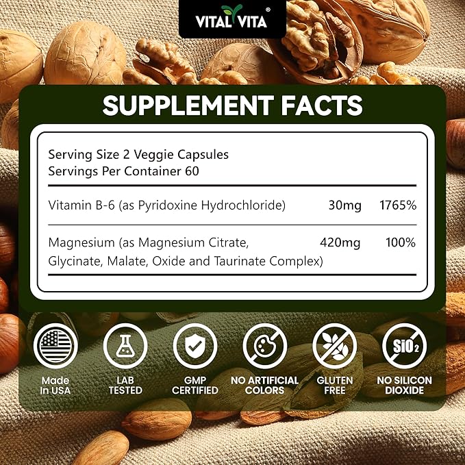 (420mg) Ultra Magnesium Complex 5-in-1 Magnesium Plus Vitamin B-6 Supplement for Nerve Heart Muscle Health &amp Relaxation* Maximum Bioavailability &amp Absorption Gluten Free 120 Capsules