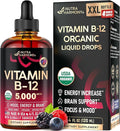 USDA Organic Vitamin B12 Sublingual Drops - 5000 mcg Liquid Vegan Methylcobalamin for Women &amp Men - Energy Boost Focus &amp Mood Brain Health Support - Maximize Absorption - 4 Month Supply 4 f