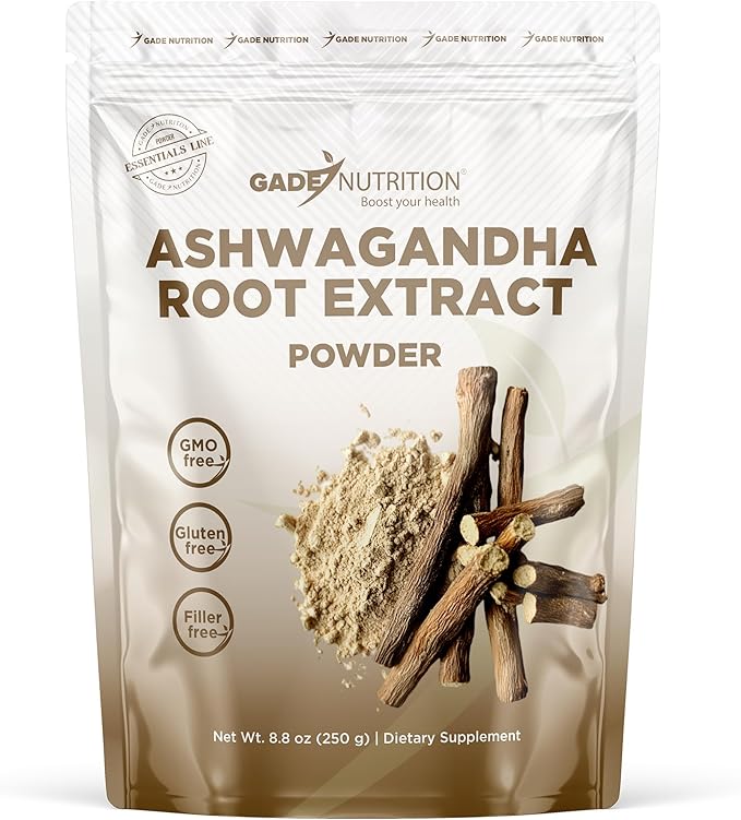 Gade Nutrition Pure Ashwagandha Root Extract Powder | Non-GMO Gluten-Free Dairy Free &amp Vegan 250g (8.8 oz) 600mg per Serving 417 Servings | USA Made