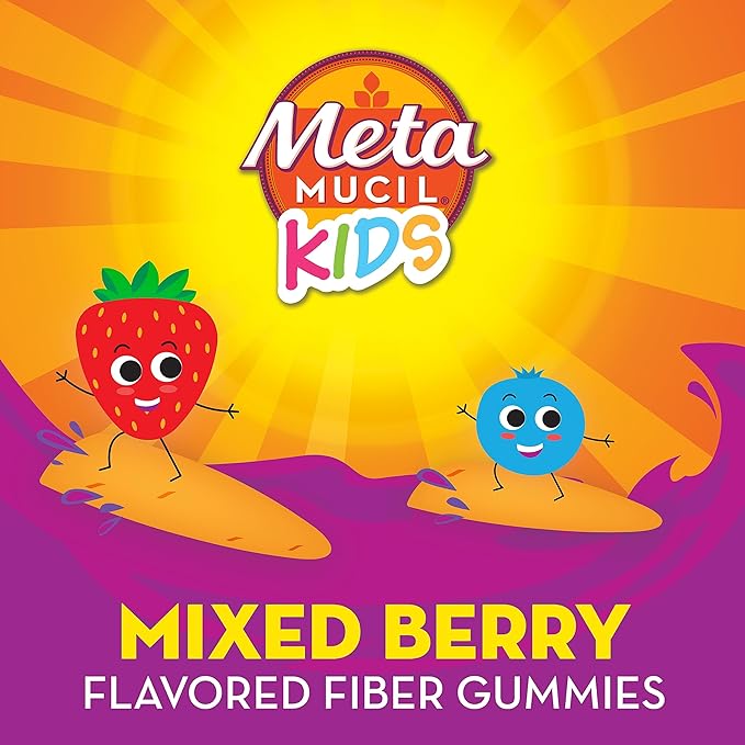 Metamucil Kids Fiber Gummies No Sugar Added 5g Prebiotic Plant-Based Fiber Supplement Blend Mixed Berry Flavored 120ct Gummies