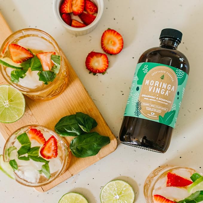 Organic Spearmint &amp Rosemary Moringa Infusion – Daily Herbal Tonic with Apple Cider Vinegar Honey | Supports Mental Clarity &amp Circulation | Non-GMO 16 oz