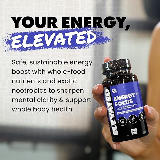 Gains in Bulk Elevated Nootropic Herbal Energy Supplements with Ginkgo Biloba B Vitamins DMAE Clean Energy &amp Focus Supplement Supports Digestive Health Cognitive Brain Health Vegan 60 Capsu