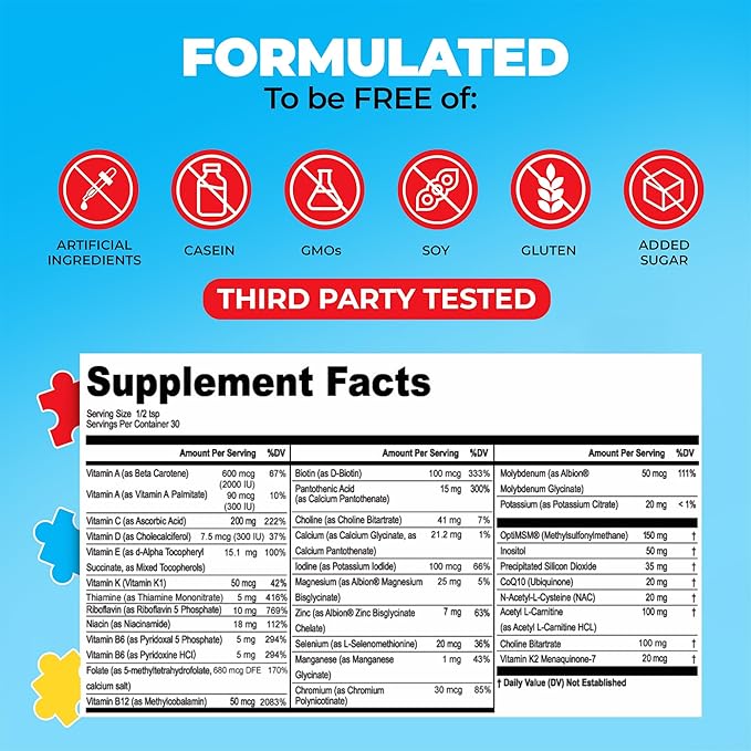 My Spectrum Heroes Kids Powder Multivitamin - Powder Supplement Better Absorption Non-GMO Non-Gluten No Artificial Ingredients - Neural Help for Children on The Spectrum - 30 Servings