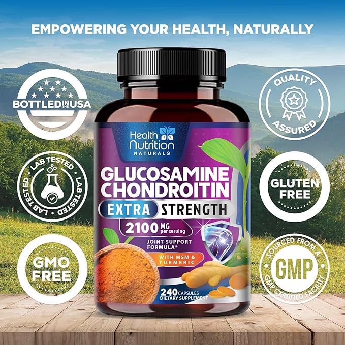 Glucosamine Chondroitin MSM Complex - 3X Strength Joint Support Supplement with Glucosamine Sulfate Turmeric Boswellia - For Cartilage Mobility &amp Flexibility - Bottled in USA 240 Capsules