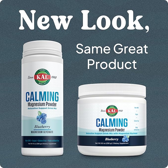 KAL Calming Magnesium Powder - Blueberry Flavor Magnesium Supplement - High Absorption Relaxation Support No Added Sugar Vegan Gluten Free Made Without Soy - 40 Servings 9 oz