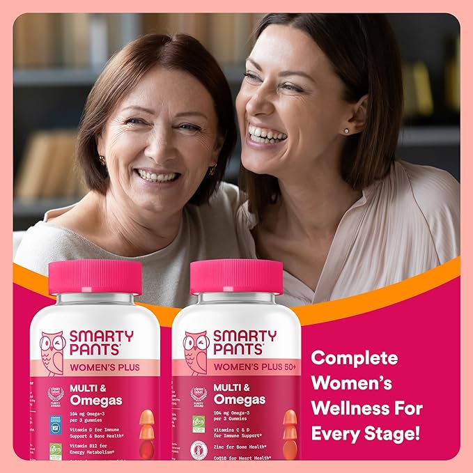SmartyPants Women’s Complete Wellness Bundle: Multivitamin + Women’s 50+ Gummies with Omega-3 CoQ10 Methylfolate Vitamins D3 B12 C A &amp Zinc – Gluten Free 90 Count Each (2-Pack)