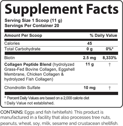 Advanced Collagen Plus Powder – 5 Types of Collagen (I II III V X) with Biotin &amp Chondroitin Sulfate – Supports Skin Hair Joints &amp Nails – Unflavored Easy-Mix Formula